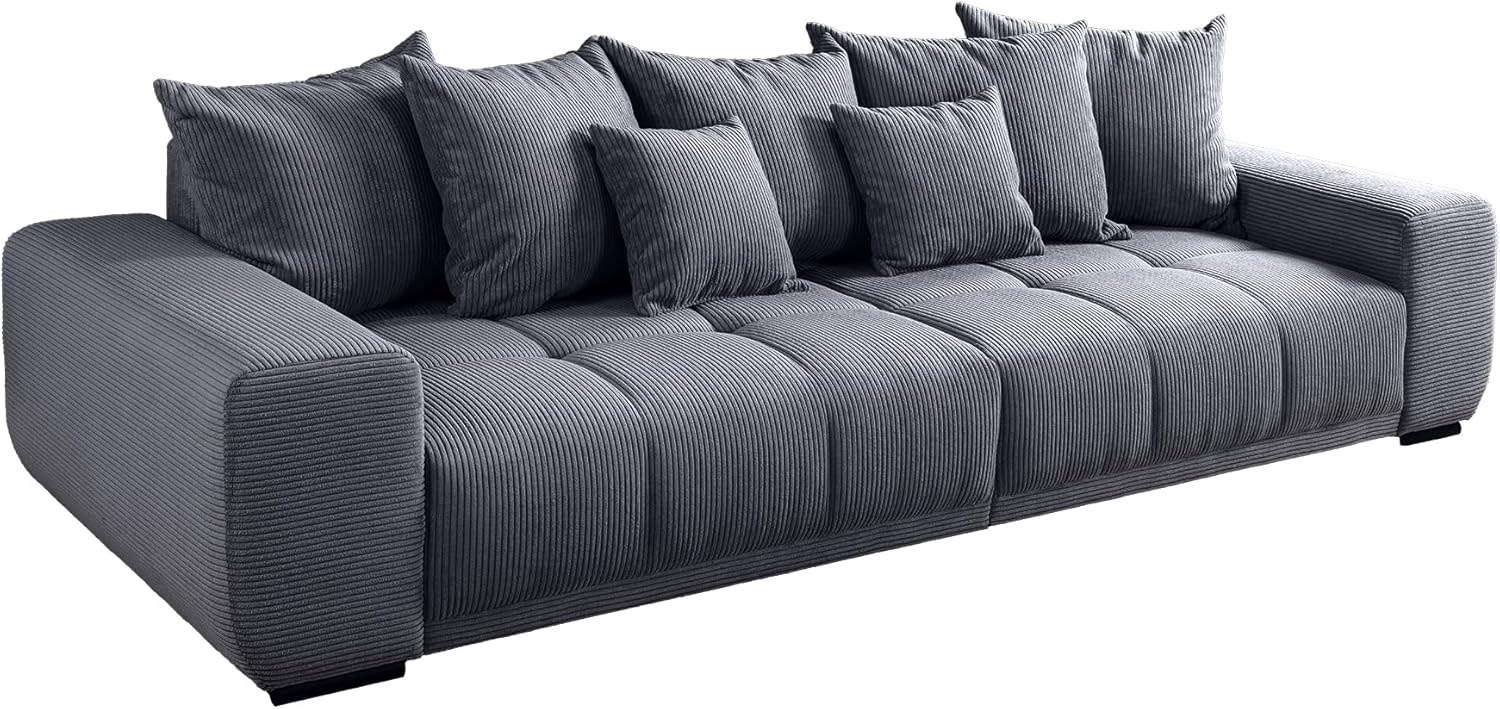 Riess Ambiente Modernes XXL Sofa ELEGANCIA - 285cm - anthrazit - Cord inklusive Kissen Bigsofa XXL-Couch Federkern-Polsterung Rundum Bezug