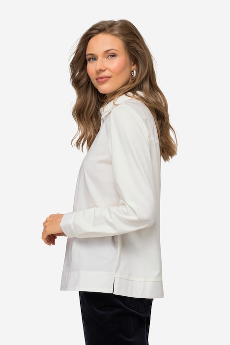 Bluse, Materialmix, Eisbär-Motiv, Kragen, Langarm