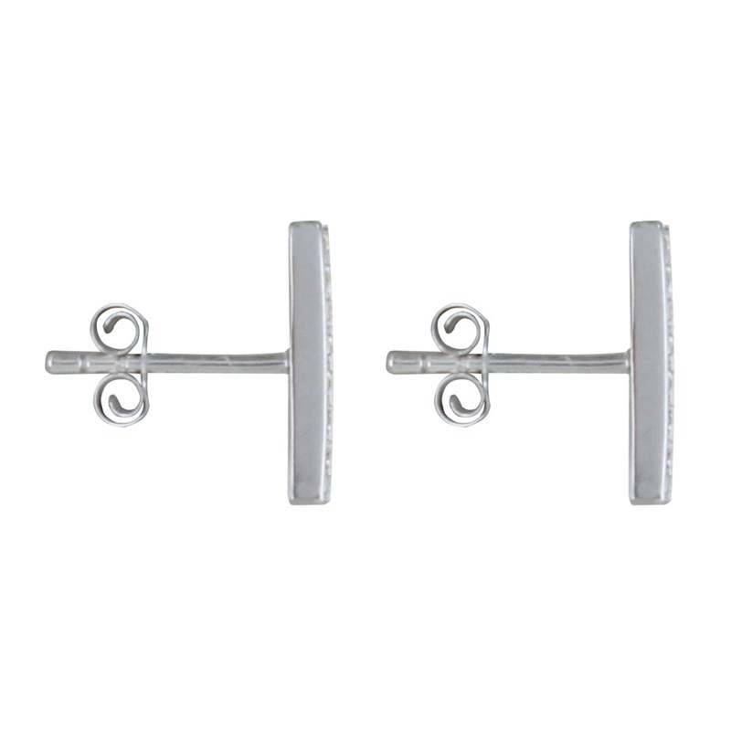 Boucles d'Oreilles Puces Argent Rhodié Petite Barrette de Strass