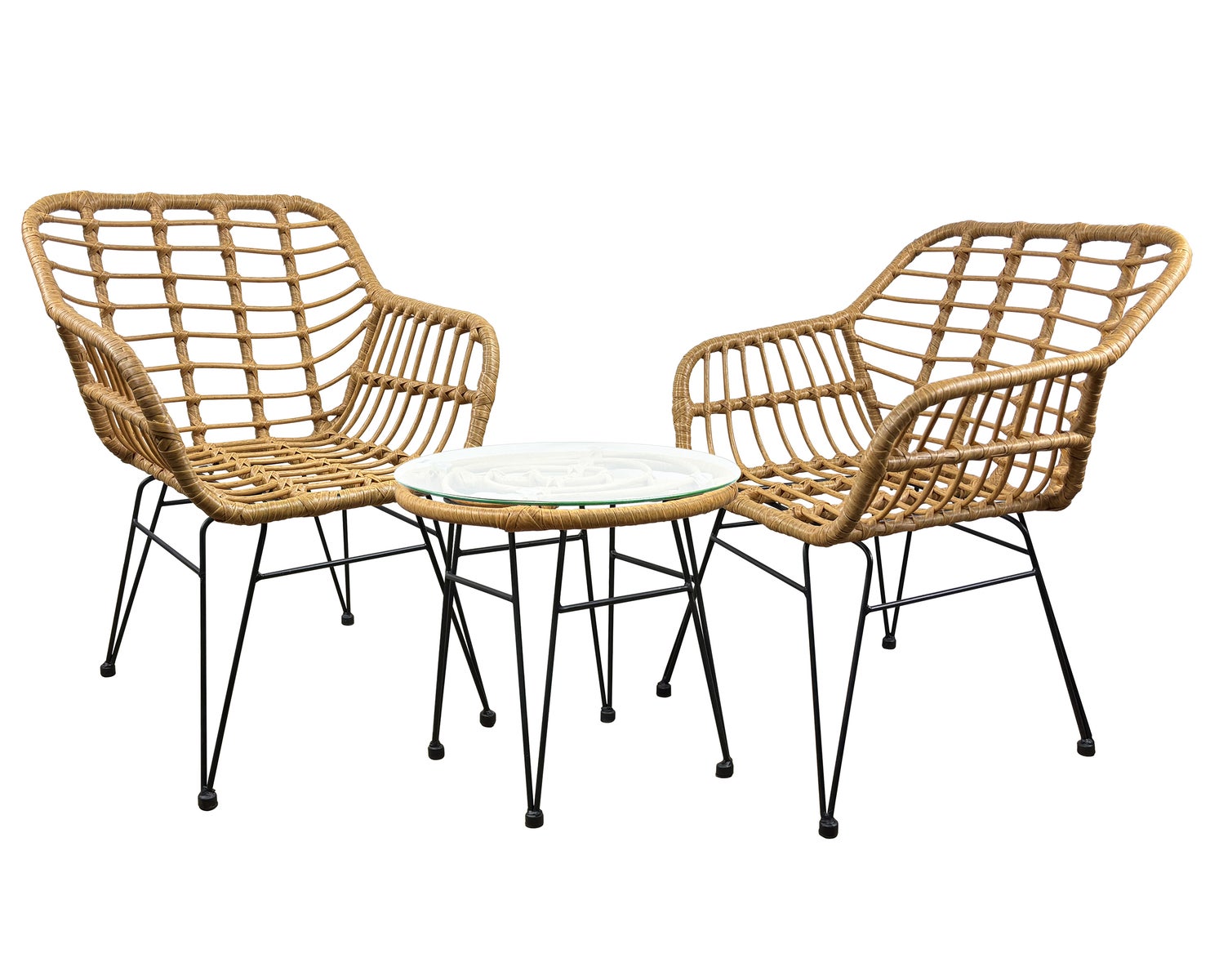 3-delige bistroset, loungebalkonset, rotan, bruin