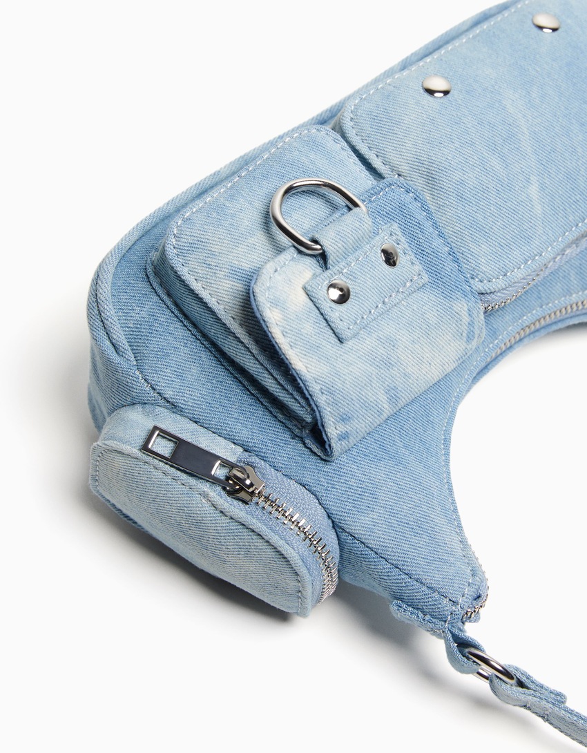 Bolsa de ombro jeans com vários bolsos