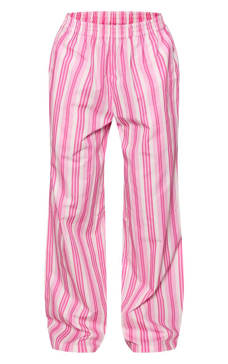 Rose Pantalon À Taille Élastiquée À Fines Rayures