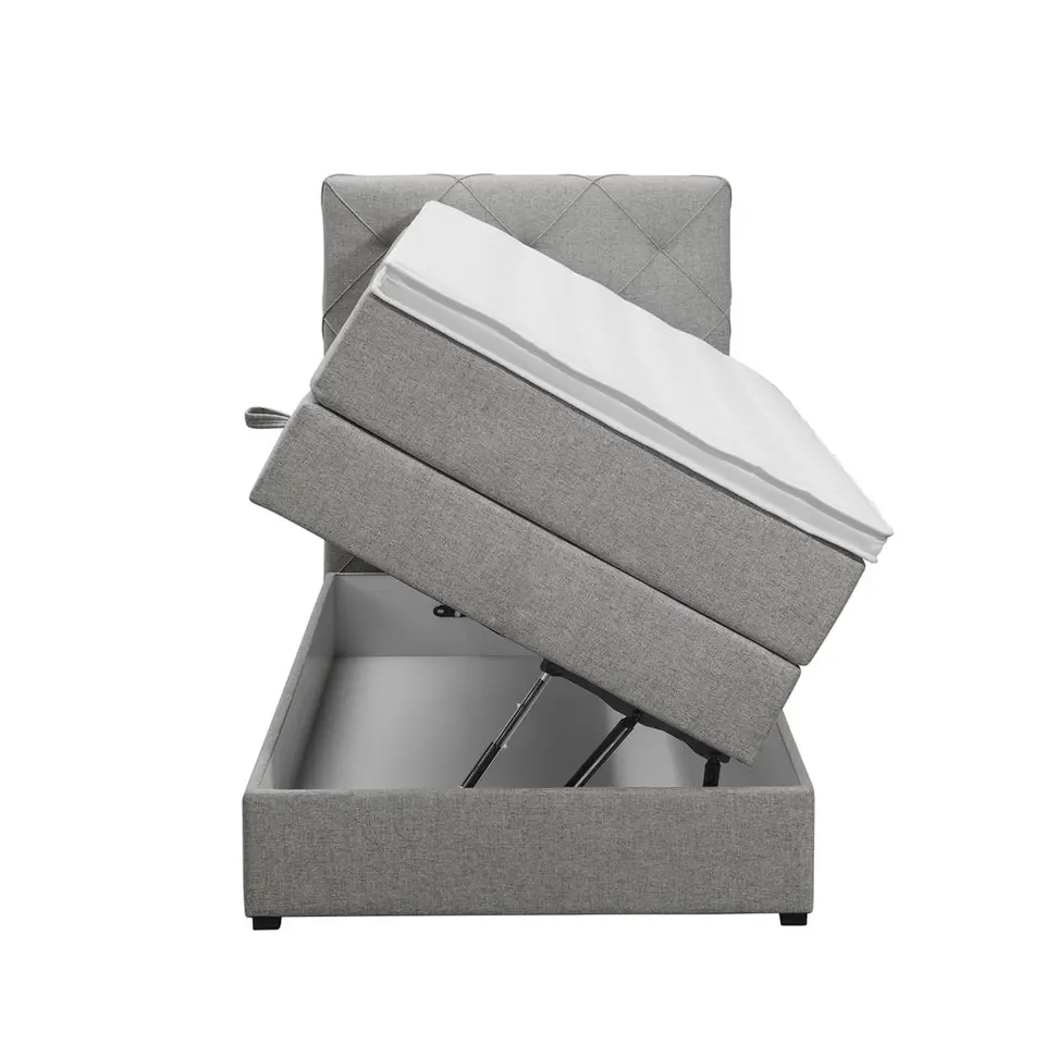 Boxspring met opbergruimte Liv geruit - lichtgrijs - 90x200 cm