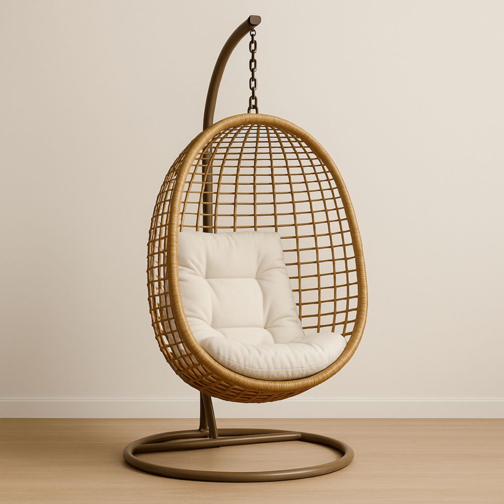 Hängesessel Ei-Form Braun/Metall/Rattan 120x120x200 cm