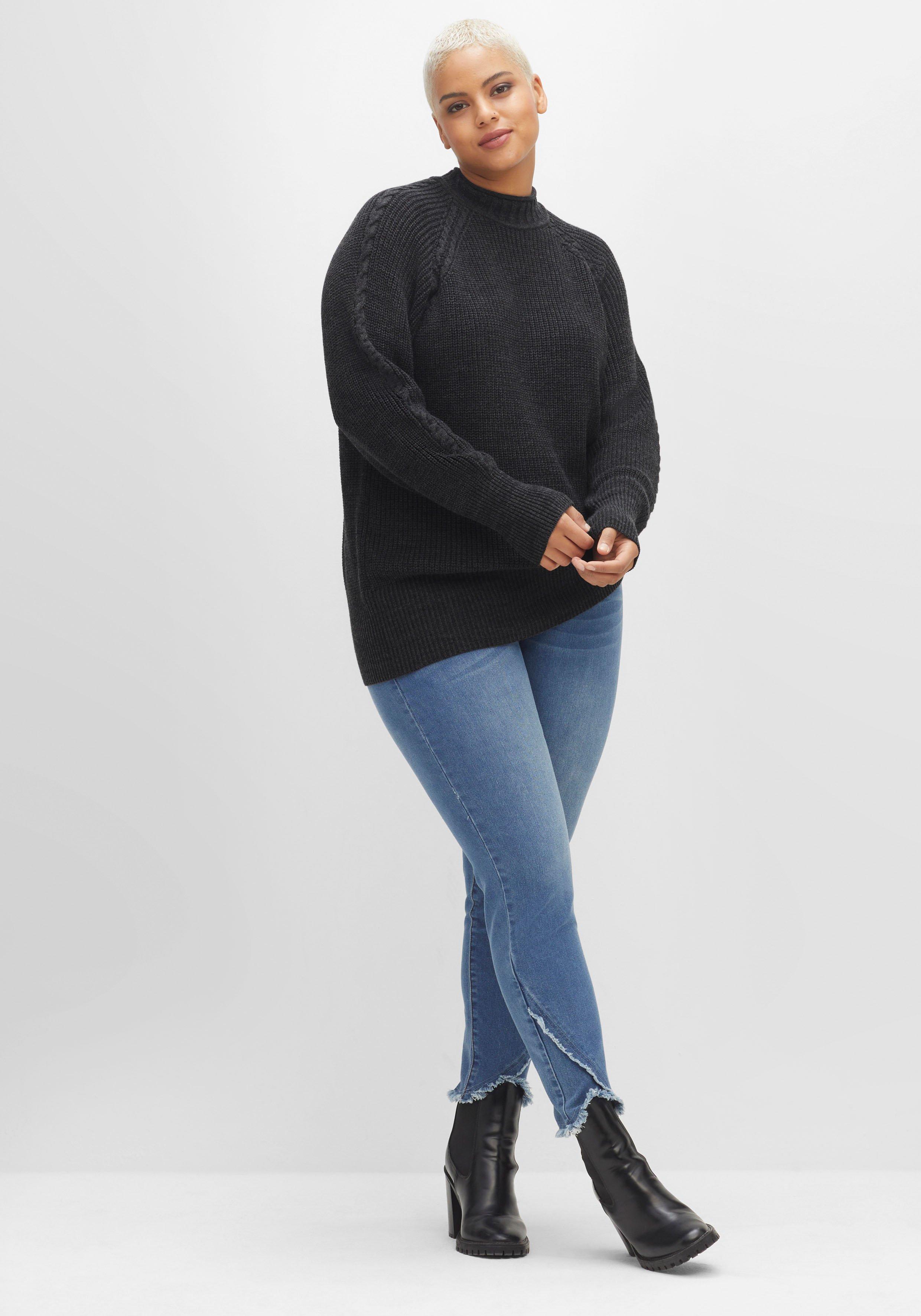 Strickpullover mit Zopfmuster am Raglanärmel