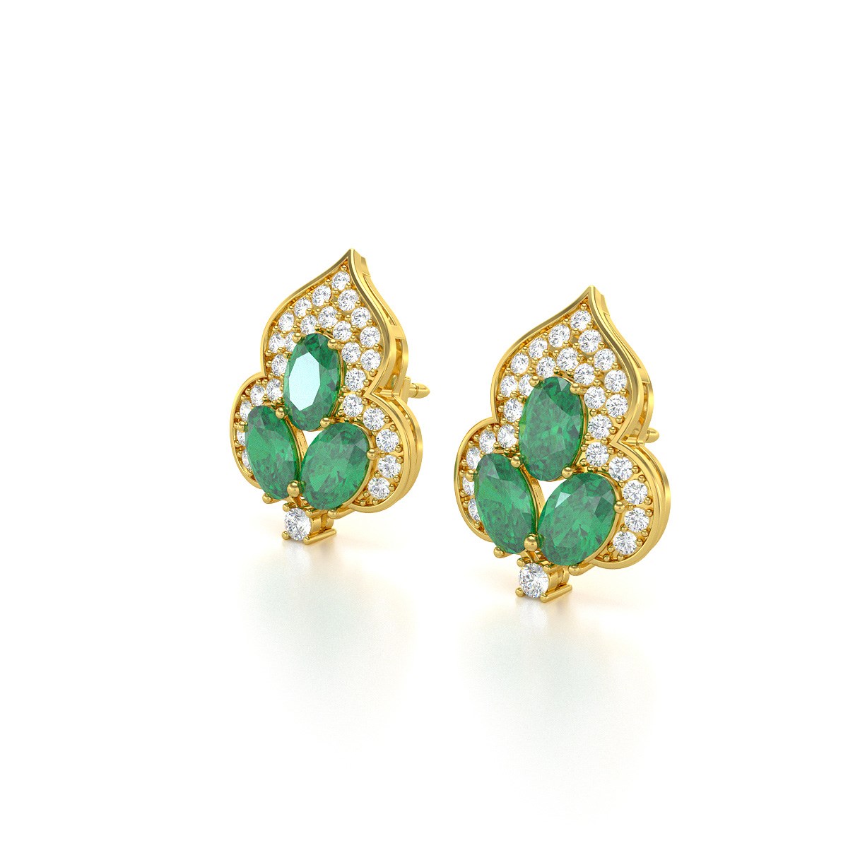 Boucles d'oreilles ADEN Or 585 Jaune et Emeraude 3.5grs