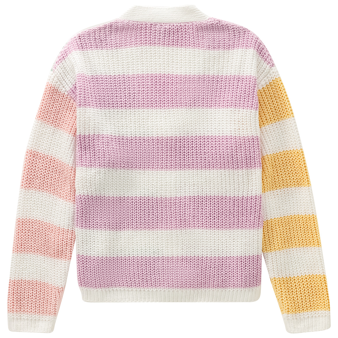 Yigga Mädchen Strickweste mit bunten Blockstreifen weiss / rosa / hellgrün