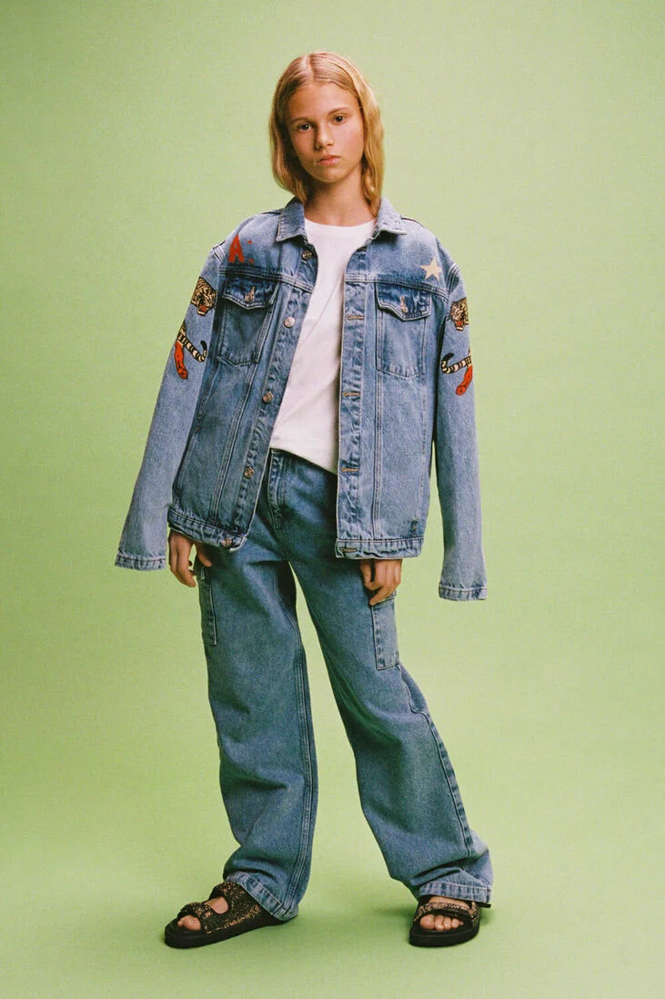 ALIX MINI blauwe alix mini wide jeans woven denim cargo pants