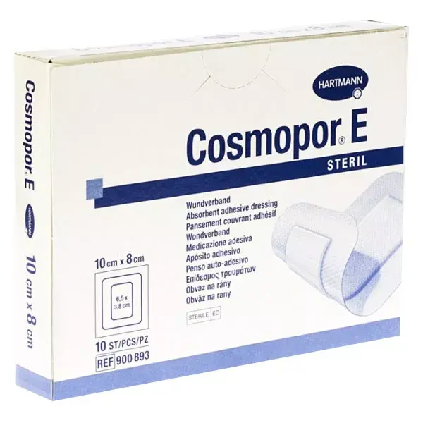 Curativo adesivo estéril Hartmann Cosmopor E, 10 cm x 8 cm, 10 unidades.