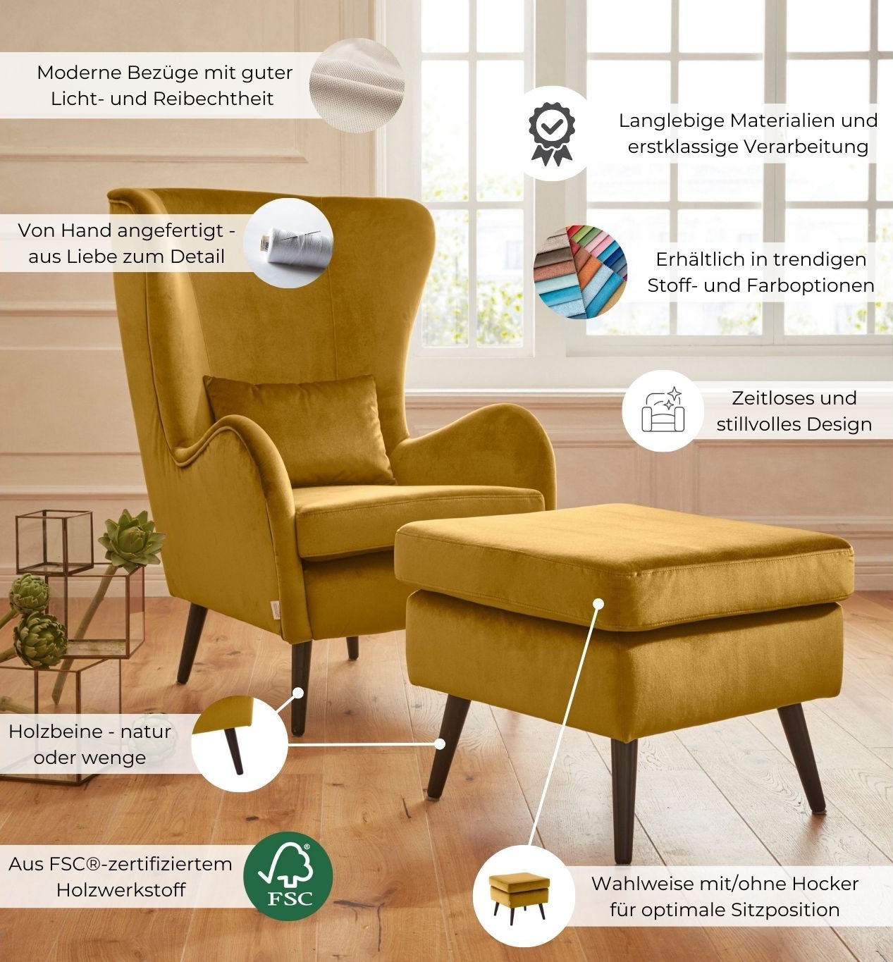 Home affaire Hocker »Salla« 2-farbig,  Bouclé oder Struktur fein, passend zum Sessel