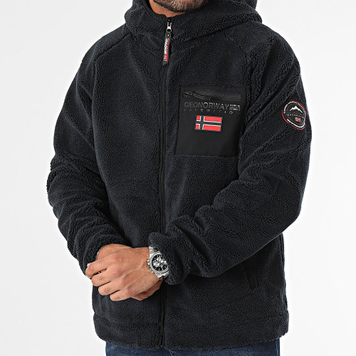 Veste Polaire Zippée Capuche Bleu Marine