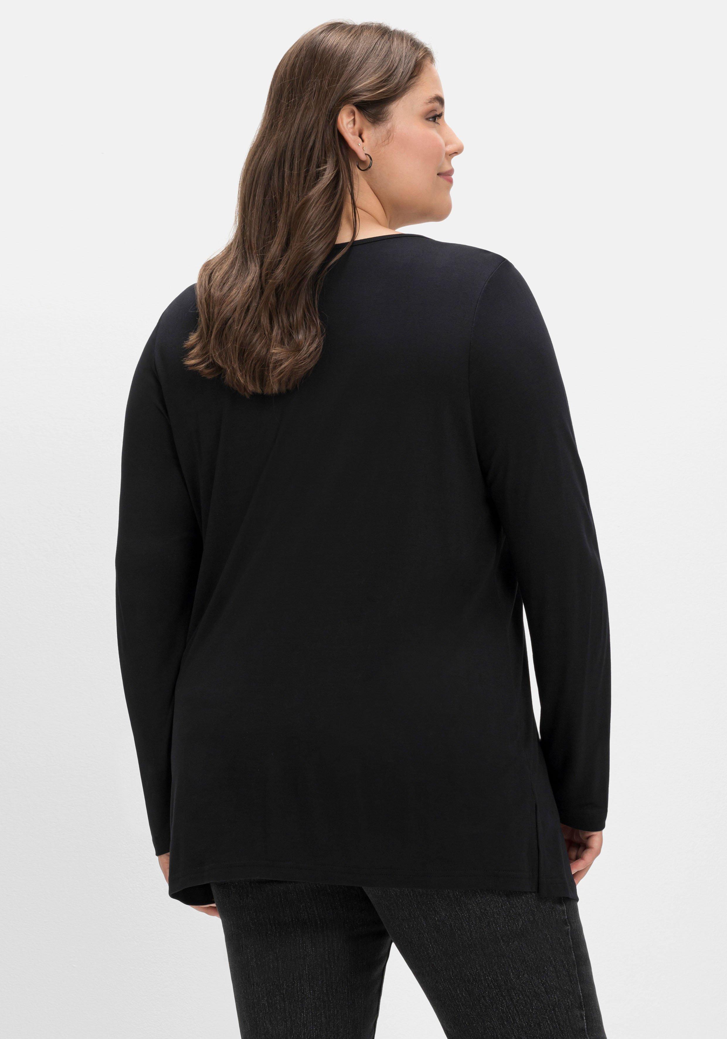 Langarmshirt mit V-Ausschnitt und Kellerfalte