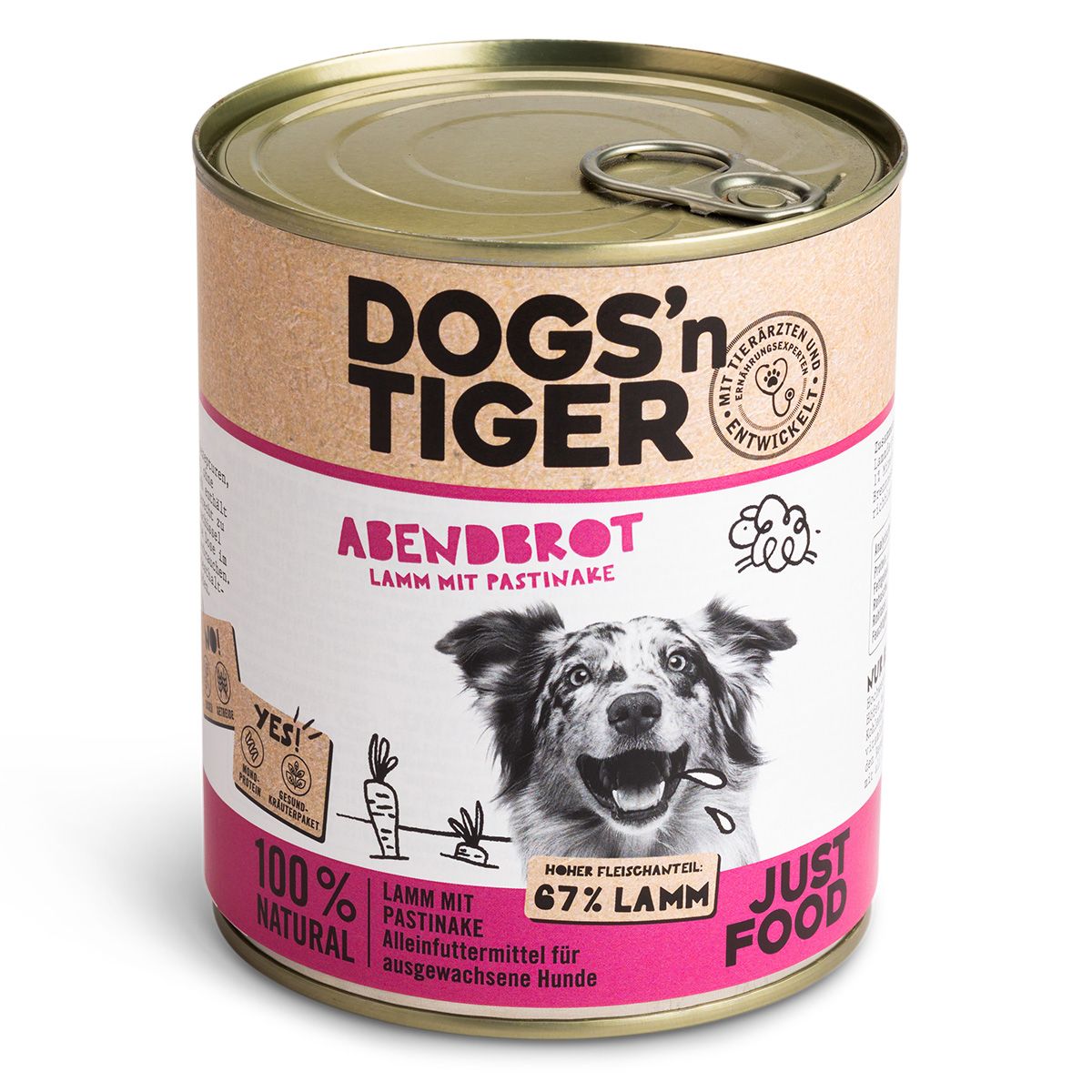 Dogs’n Tiger Adult Premium Hundefutter, Abendbrot, Nassfutter, Getreidefrei, Lamm & Pastinake