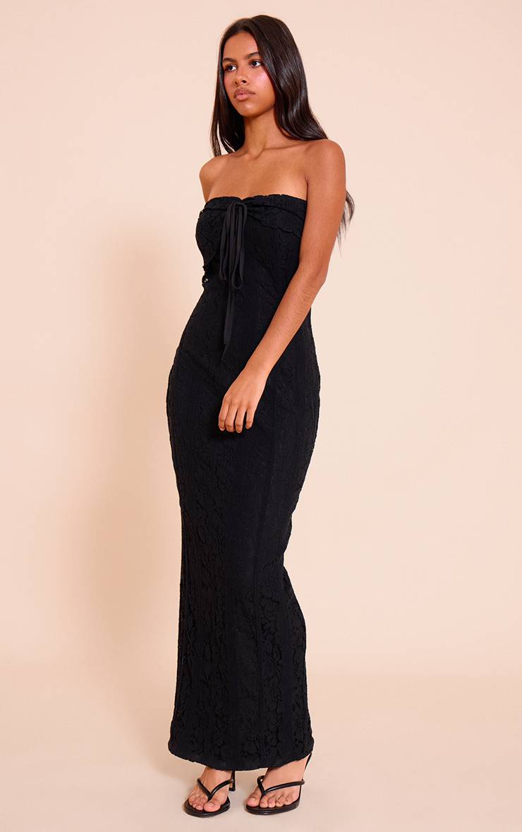 Noir Robe Maxi Bandeau Ajustée En Dentelle Petite