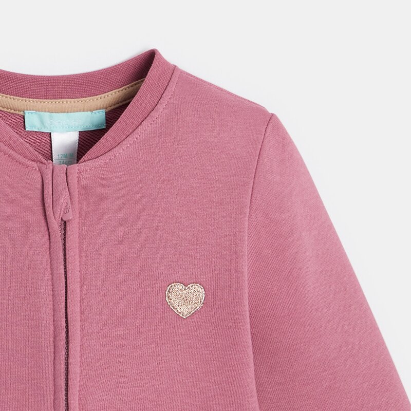 Sweat zippé molleton patch cœur rose bébé fille Mauve Violet