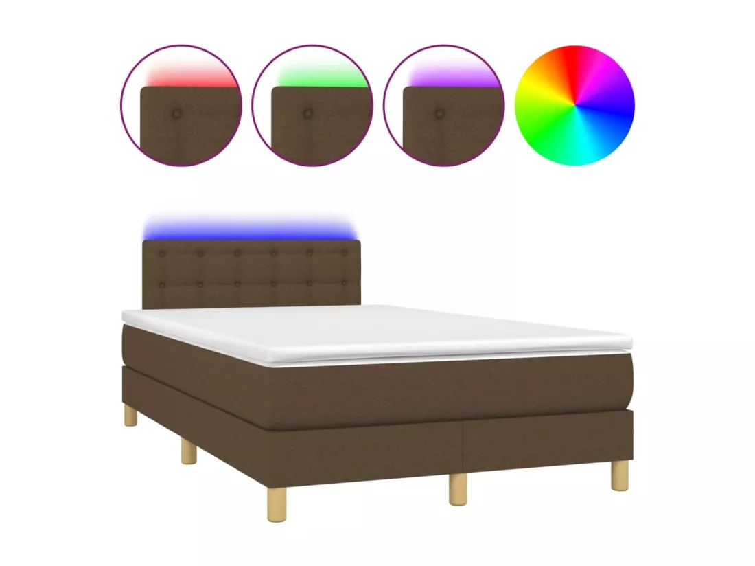 Sommier tapissier matelas et LED Marron foncé 120x200 cm Tissu