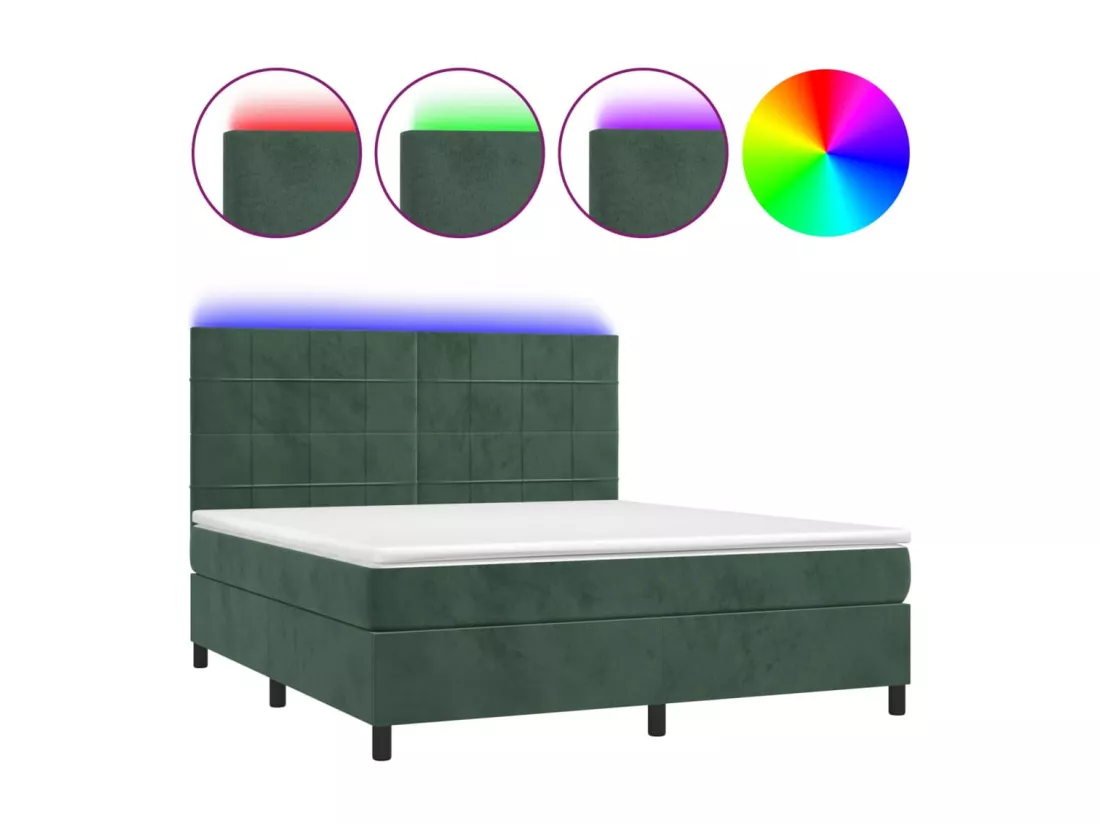 Sommier tapissier matelas et LED Vert foncé 160x200 cm Velours