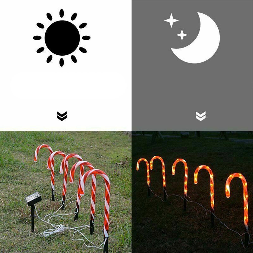(5er Set) 47cm Weihnachts LED Solar Lampe Outdoor Zuckerstangen Gartenleuchte Laterne - Rot / Weiss
