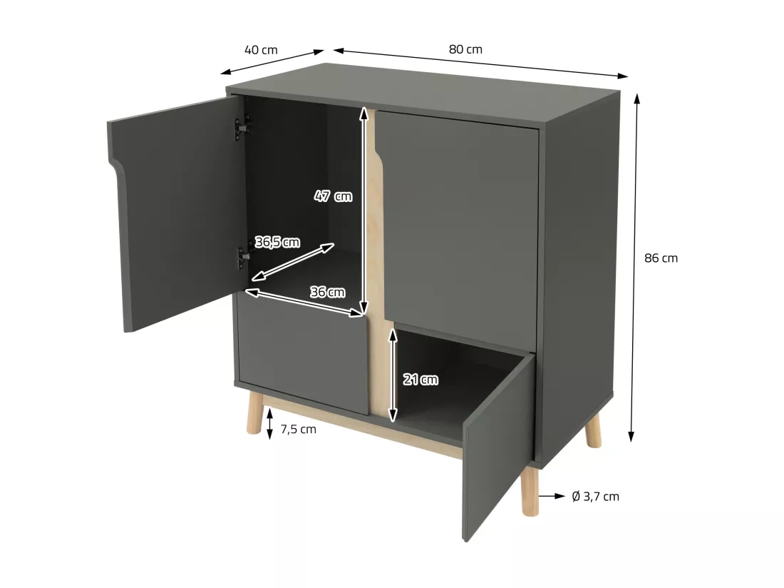 Commode vert mat 80x40x86 cm sideboard avec 4 compartiments de salon entrée