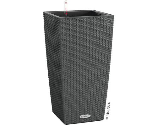 Lechuza Cubico Cottage plantenbak, kunststof, 30 x 30 cm (L x B x H), grijs, inclusief zelfbewateringssysteem en waterniveau-indicator