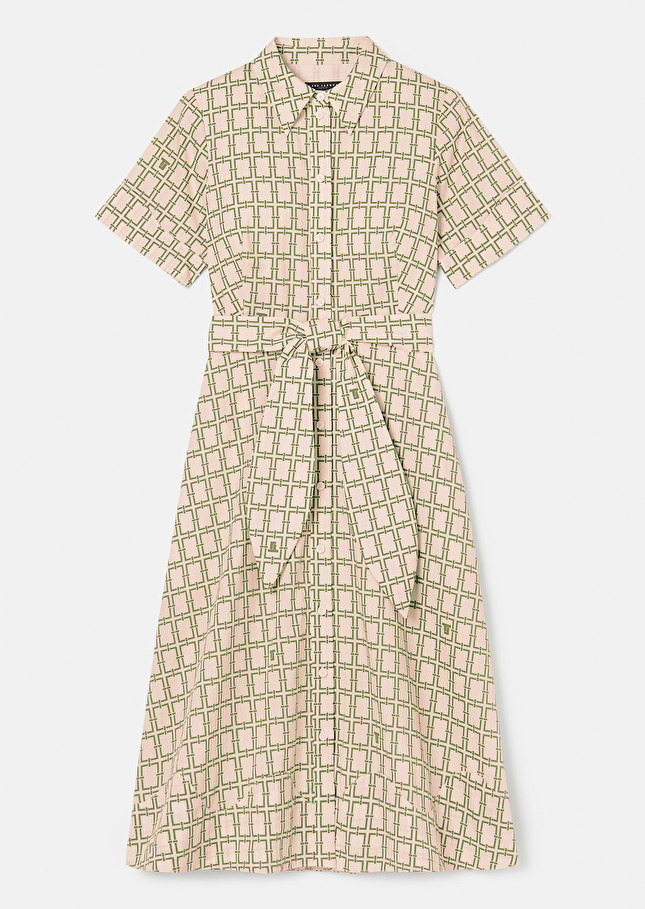 Robe Retronieécrue à motif graphique vert