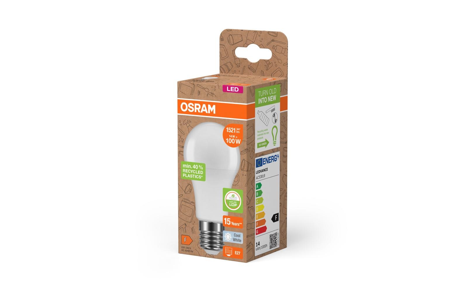 LED PCR LAMPS WITH CLASSIC A 14W, E27, NeutralweissLED Lampen, klassische A Kolbenform aus recyceltem Plastik