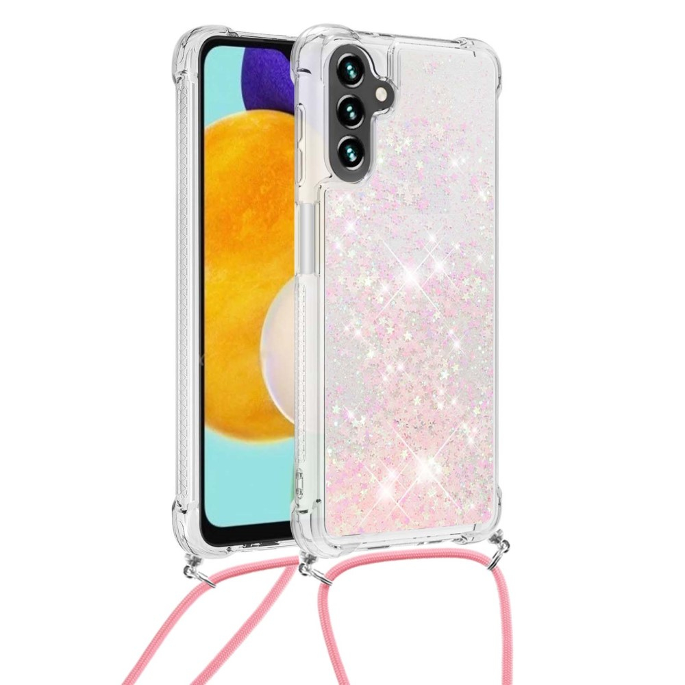 Samsung Galaxy A54 5G Necklace Gummi Hülle Liquid Glitzer   Handykette (130cm) - Rosa
