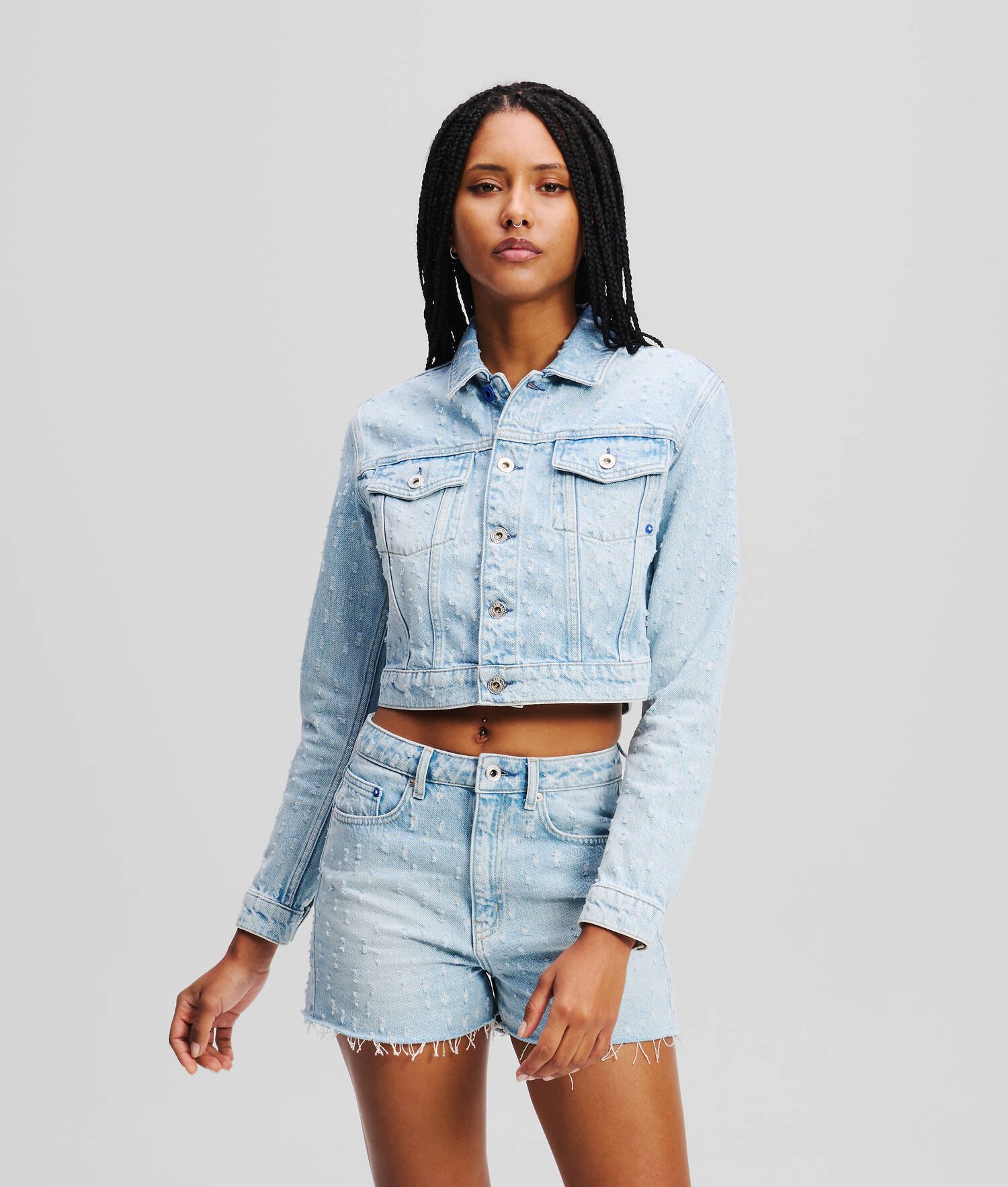 VESTE EN DENIM BOUCLÉ - Boucle bleue lavée