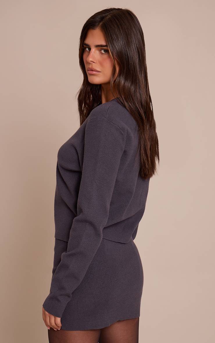 Charbon Cardigan Sans Col En Maille Compacte