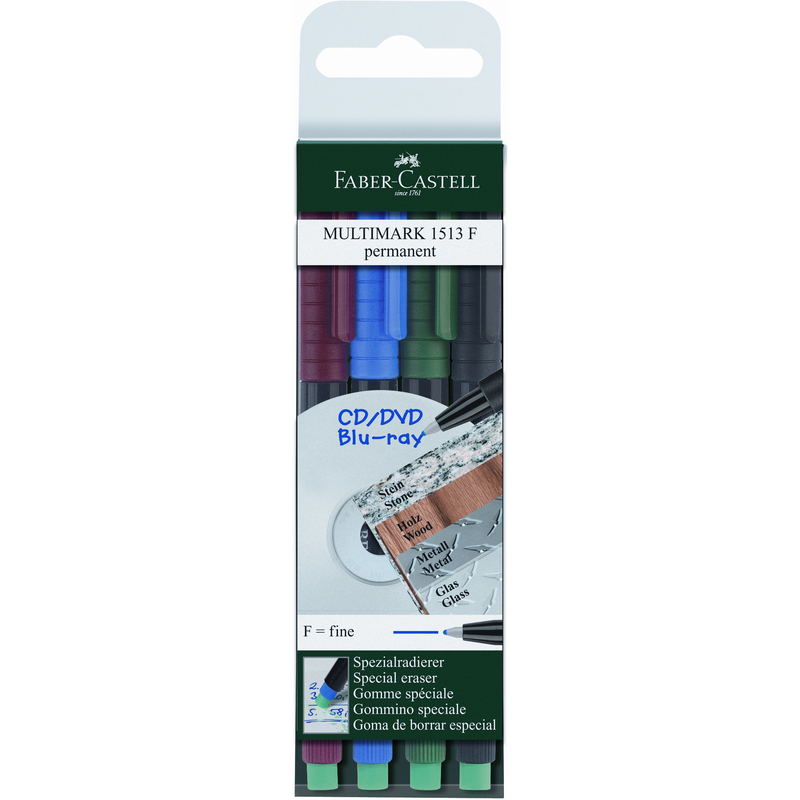 Faber-Castell Folienschreiber Multimark, permanent, F, 4 Stück, assortiert