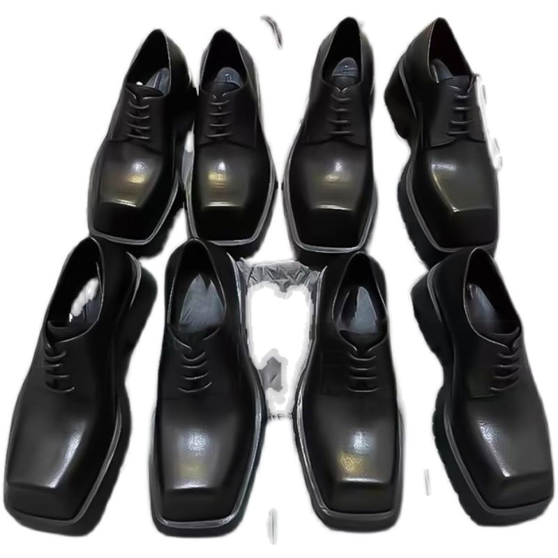 Malnia Home - Platform Vierkante Teen Veterschoenen van Echt Leer