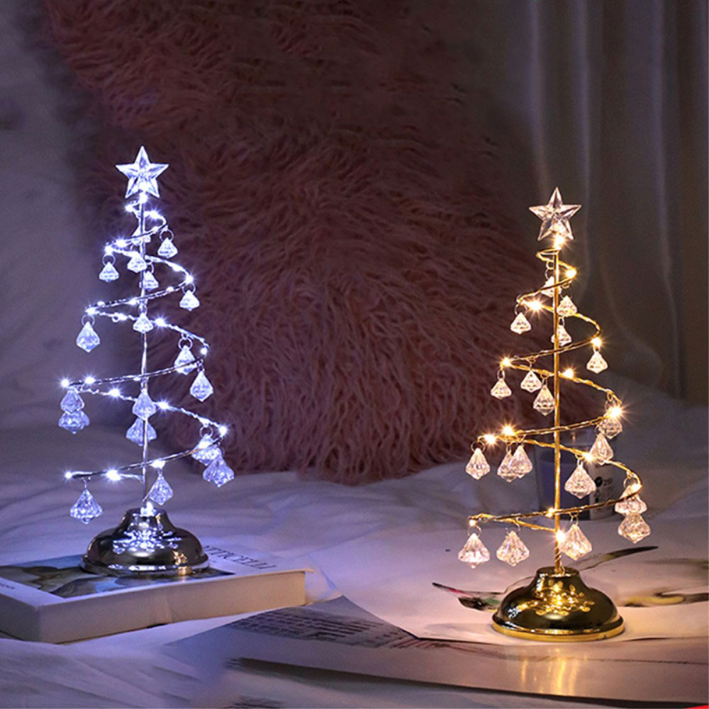 (33cm) LED Weihnachts Deko Licht Tannenbaum Stehlampe mit Diamant Quasten (Batteriebetrieben) - Silber