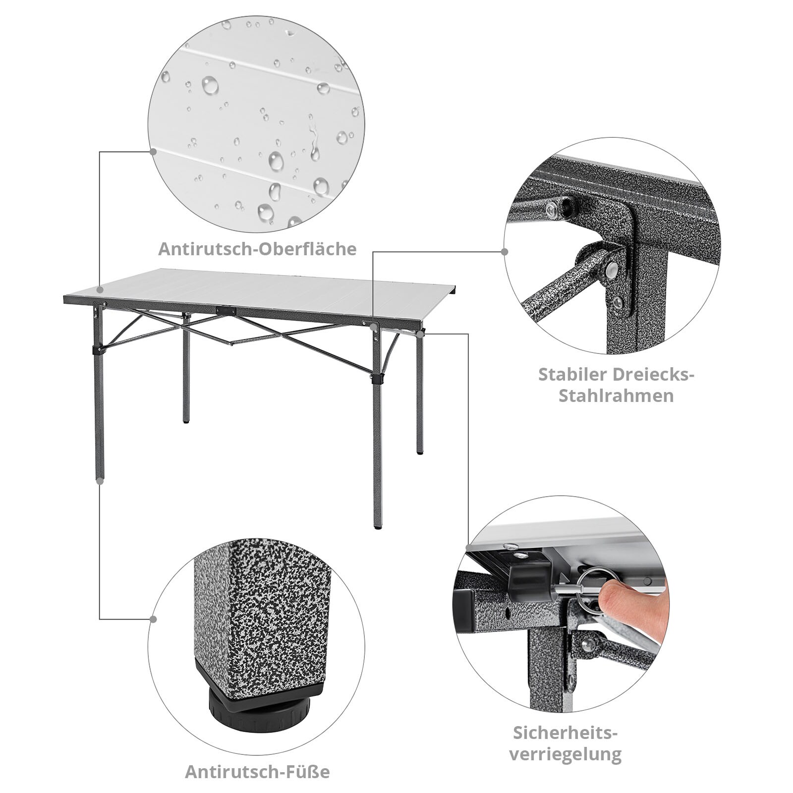 KINGCAMP Campingtisch Camping Rolltisch Klapptisch Garten Falttisch Alu 136x70cm