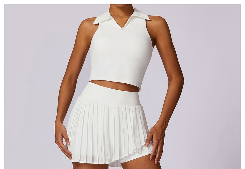 Skinniano - Sport tanktop met kraag en effen cropped pasvorm