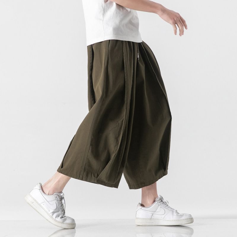 Orungeetun - Effen cropped broek met wijde pijpen en trekkoordtaille