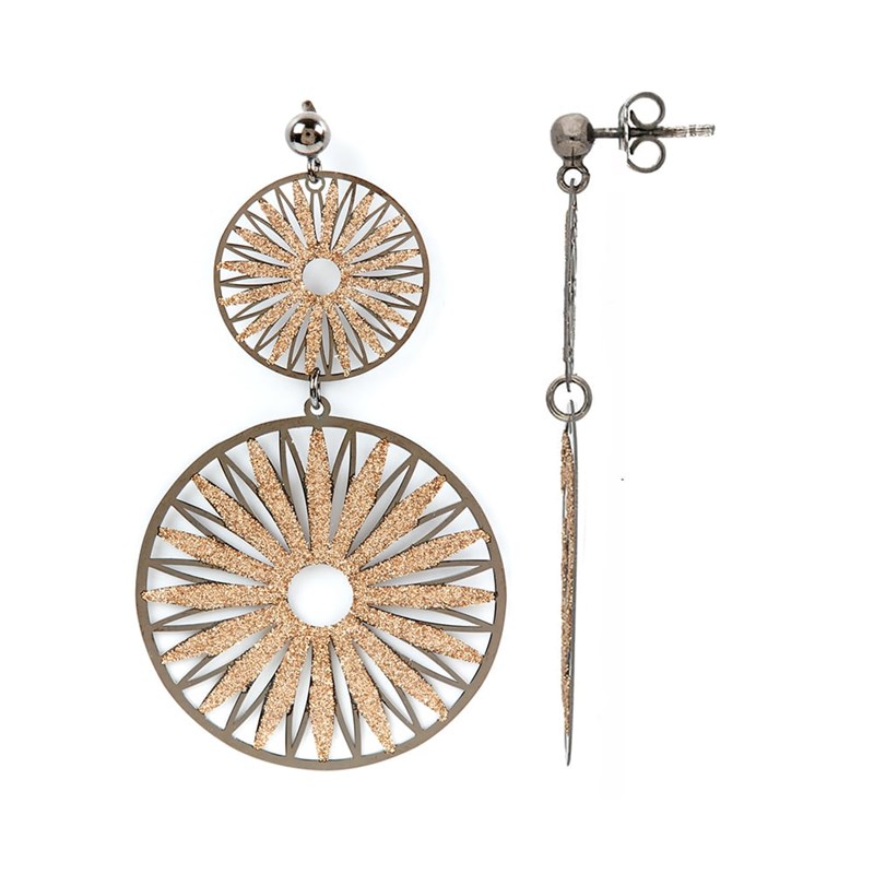 Boucles D'oreilles Argent Noir Soleil Noir Et Doré