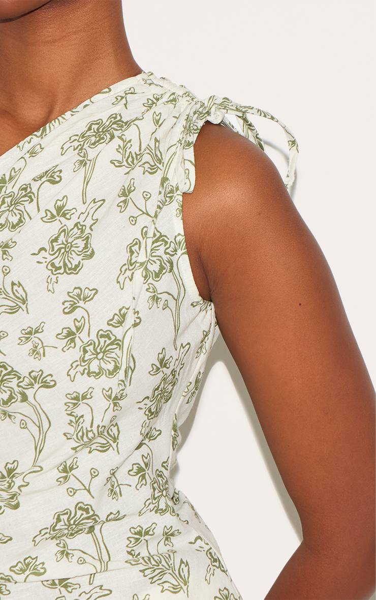 Vert Haut Long Asymétrique Froncé Imprimé En Tissu Léger
