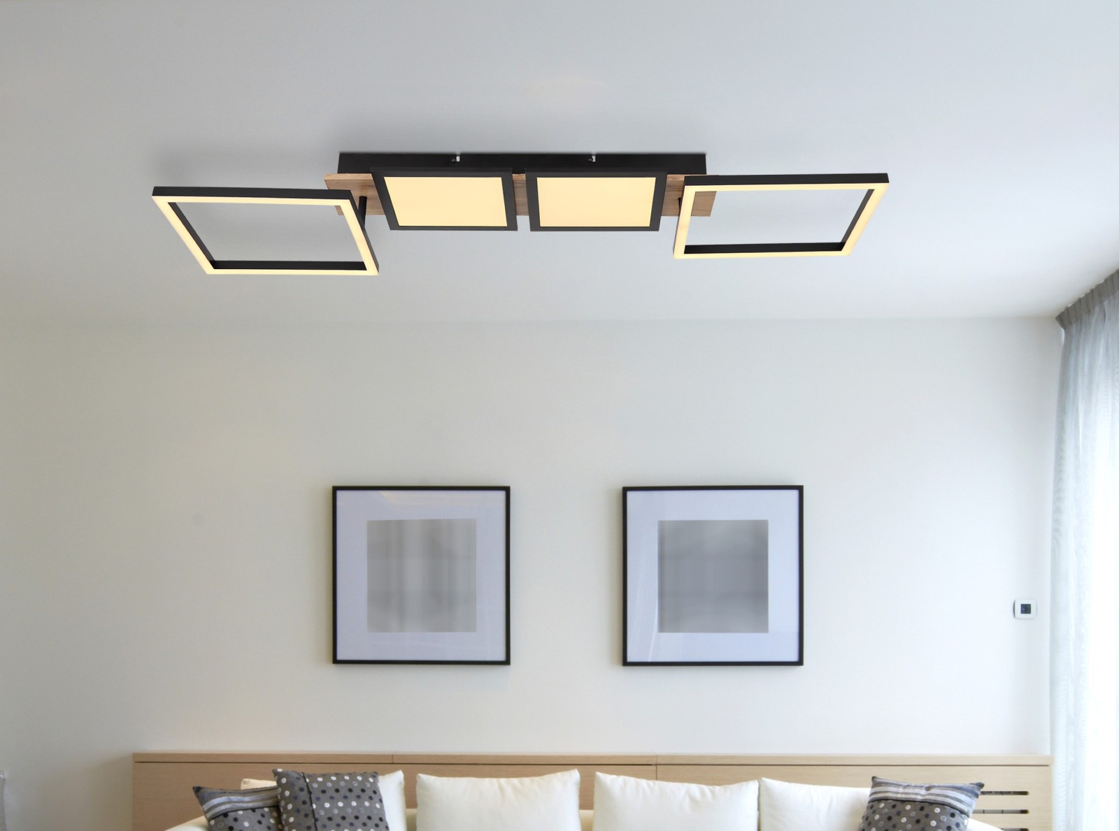 LED-Deckenleuchte -schwarz-holzfarben - 100 cm