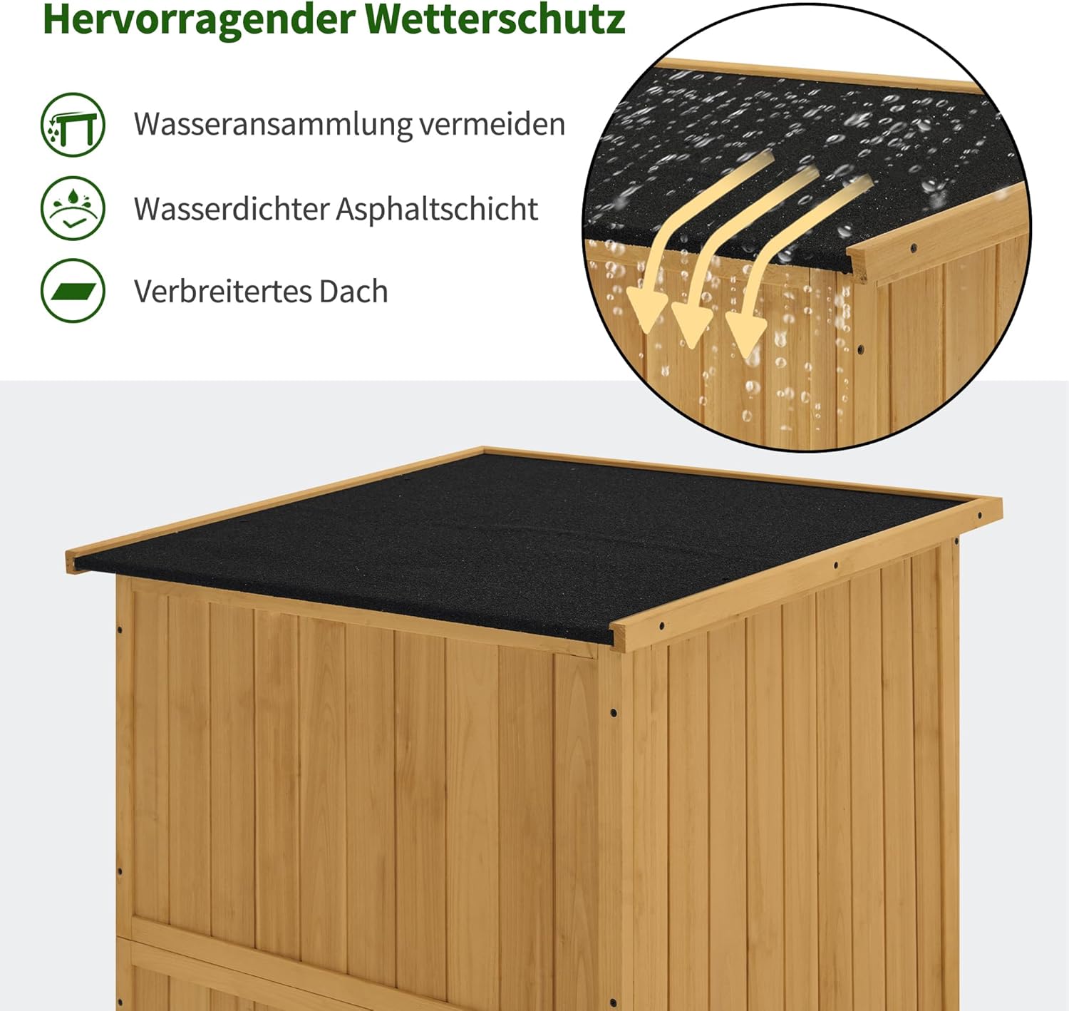 M MCombo Holz Gartenschrank, Outdoor Gerätehaus Geräteschuppen, Gartenhaus Klein Wetterfest, für Außenbereich Balkon Terrasse, 55×90×169cm, 0878 (Natur)
