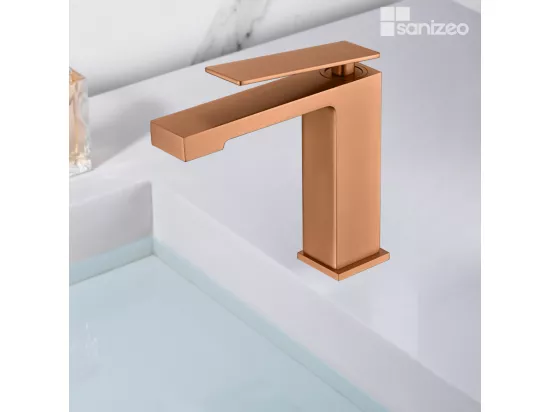 Robinet Mitigeur de Lavabo anti-calcaire Bec Bas Or Rose Cuivré IMEX PISA BDP048-1ORC