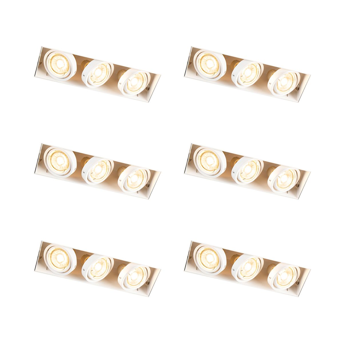 Set van 6 Inbouwspot wit draai- en kantelbaar trimless 3-lichts - Oneon