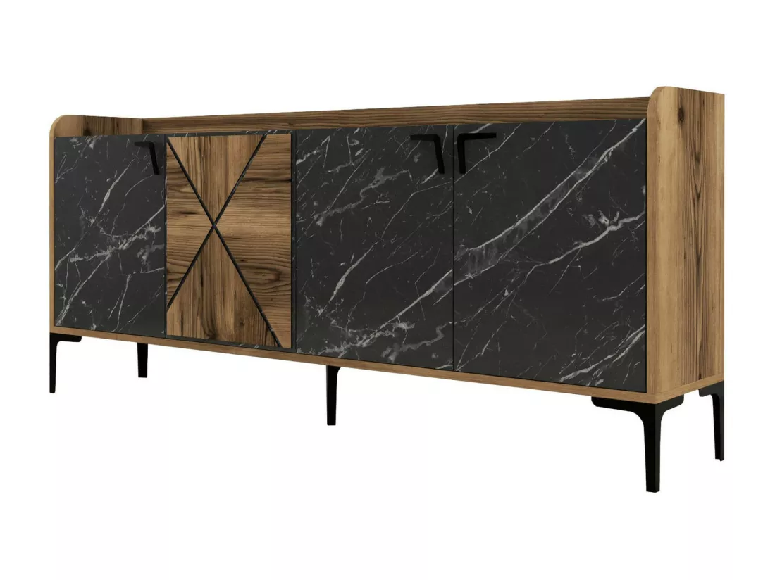 Buffet Dkoulibal, Buffet du salon, Commode de salon, Garde-manger de cuisine, 180x35 h79 cm, Noyer et Noir