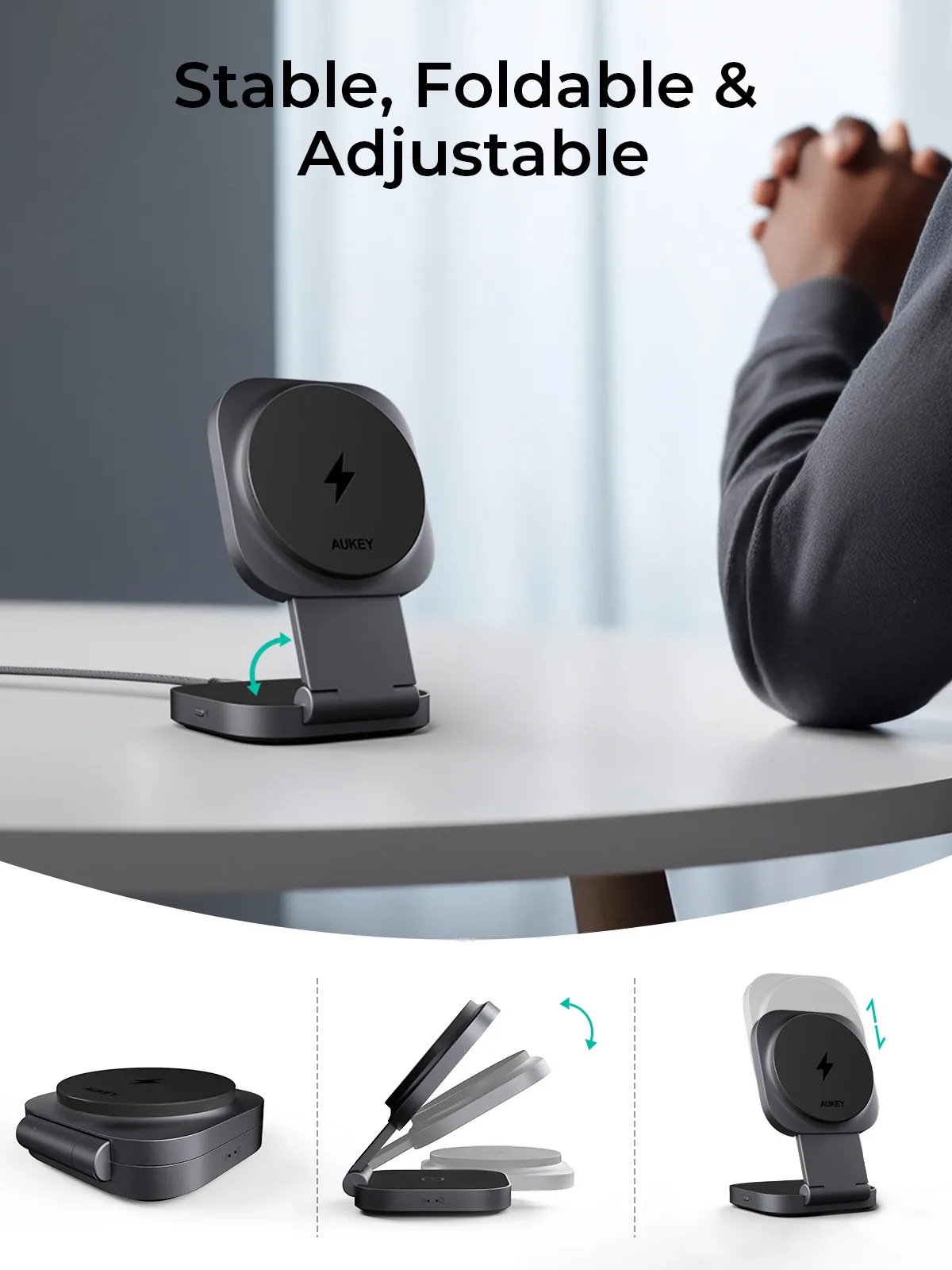 (15W) 2in1 MagFusion L MagSafe Ladegerät Qi2 Wireless Charger Faltbare Ladestation (LC-MC211) - Silber