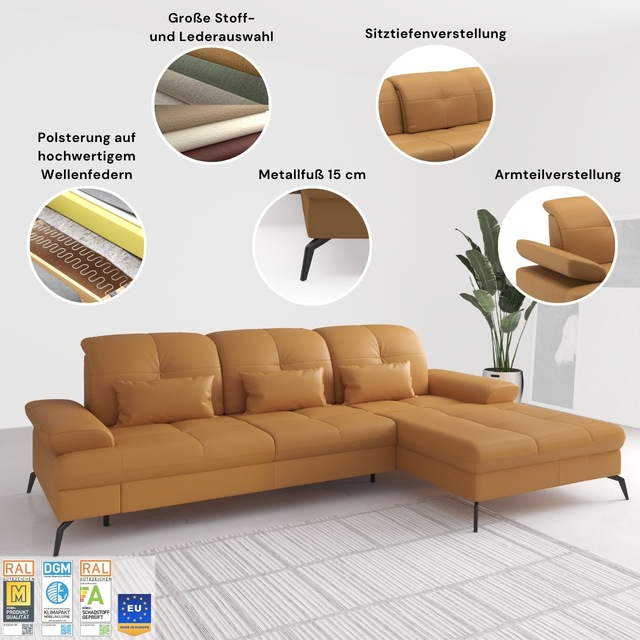 sit&more Wohnlandschaft »Amica, U-Form, inkl. Sitztiefenverstellung und Armteilverstellung« wahlweise mit Kopfteilverstellung, Bettfunktion und Bettkasten