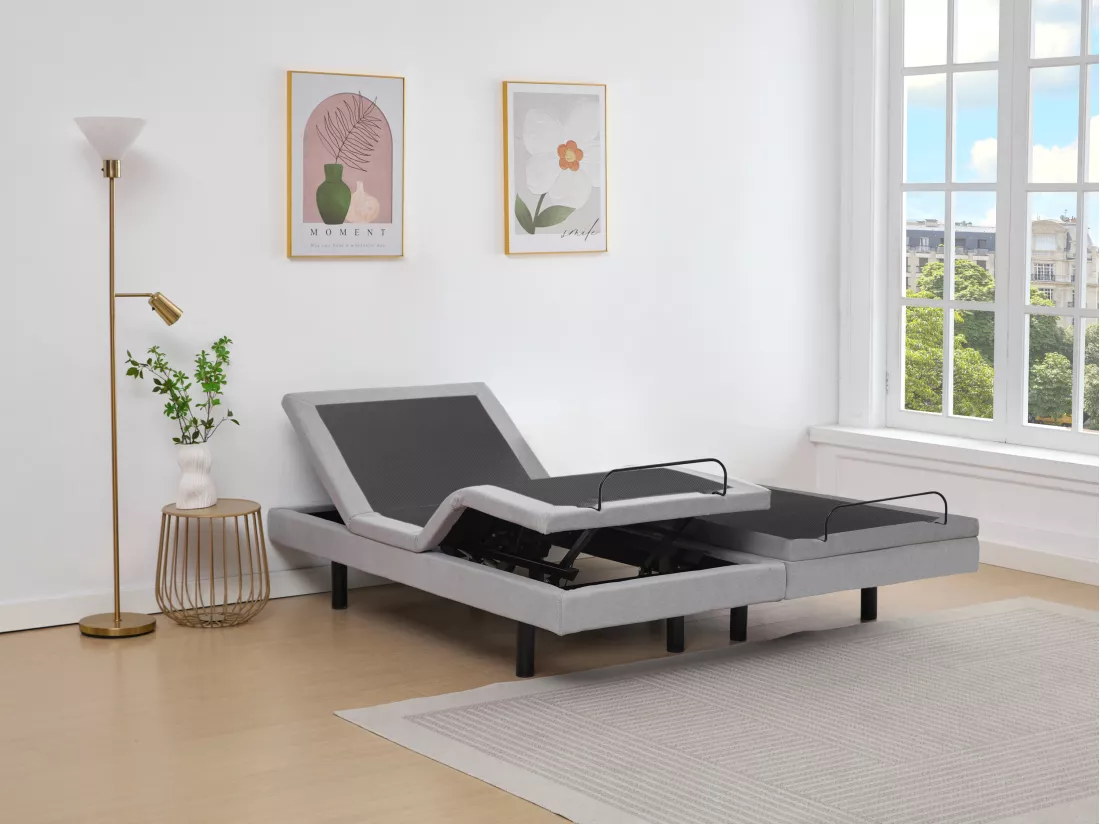 Sommier électrique de relaxation déco - 2 x 80 x 200 cm - Tissu - Gris - ALPANA de YSMÉE