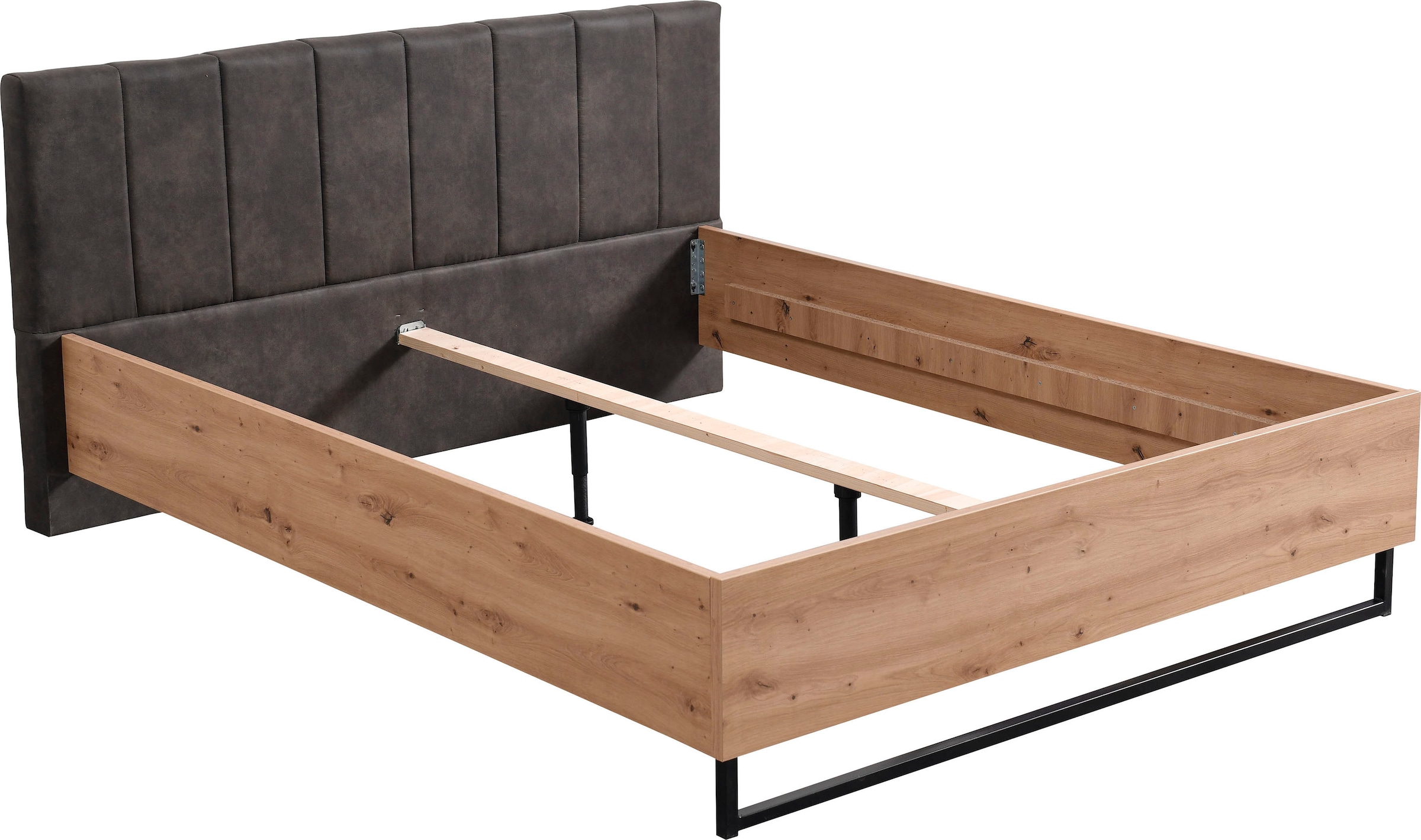 INOSIGN Bettgestell »Sardinia, FSC-zertifizierter Holzwerkstoff« mit gepolstertem Kopfteil, Metallfuss in Kufenform, 160 oder 180x200cm