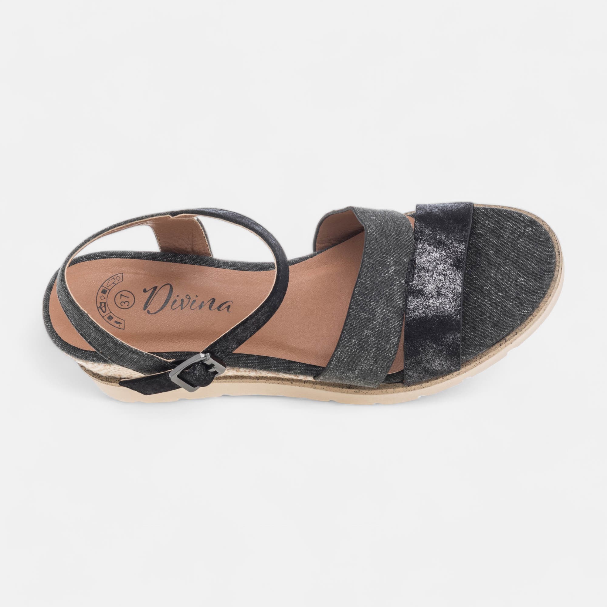 Sandales à talon compensé Femme noir