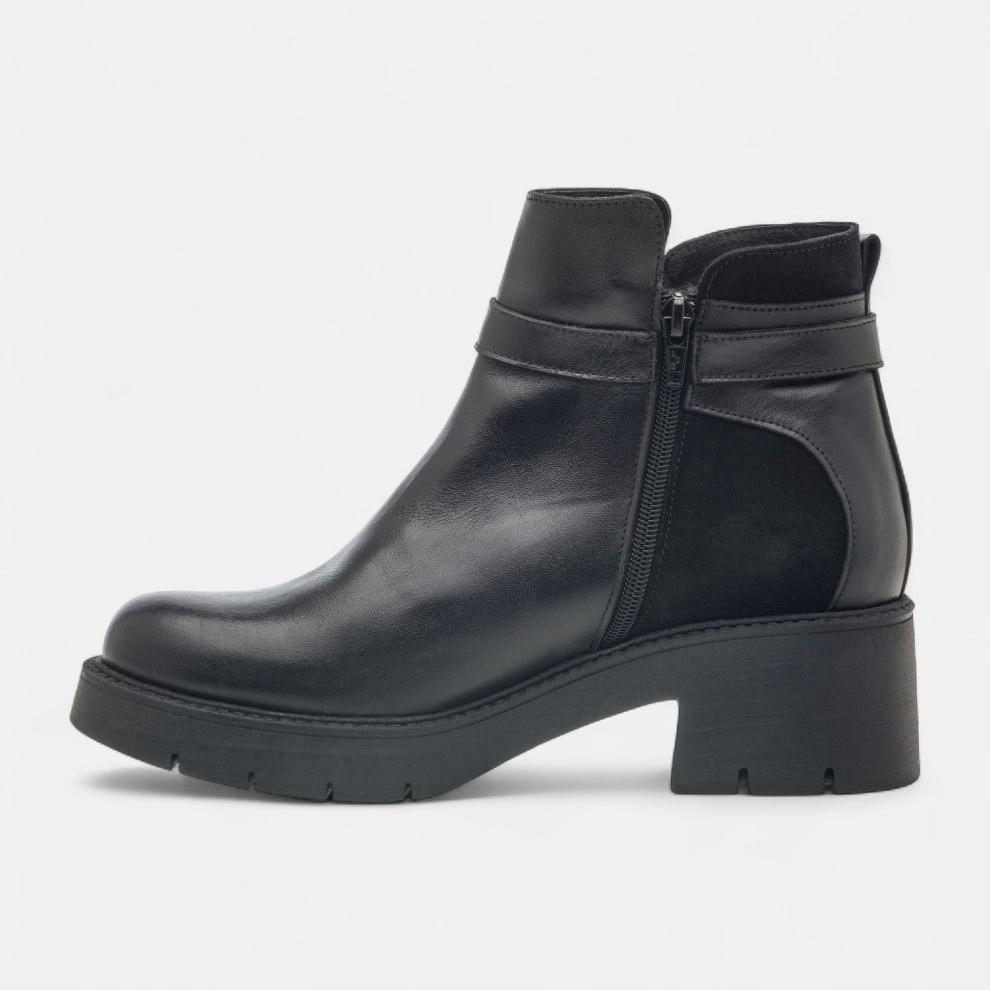 Boots à talon Femme en cuir noir