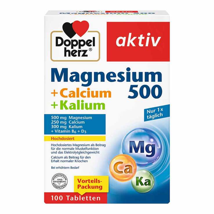 Doppelherz Magnesium 500 + Calcium + Kalium Tabletten, 100 St