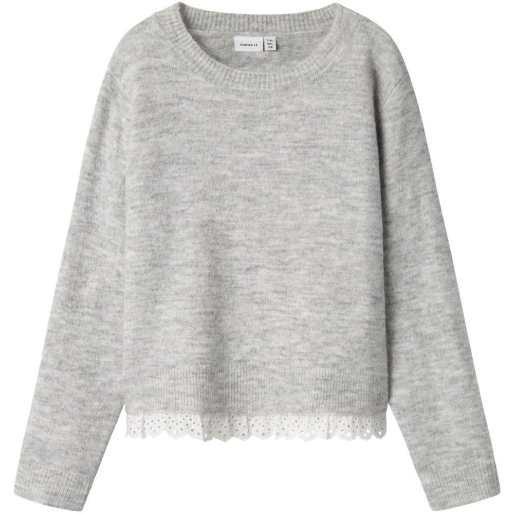 Køb Name It Light Grey Melange Talace Loose Strik Bluse